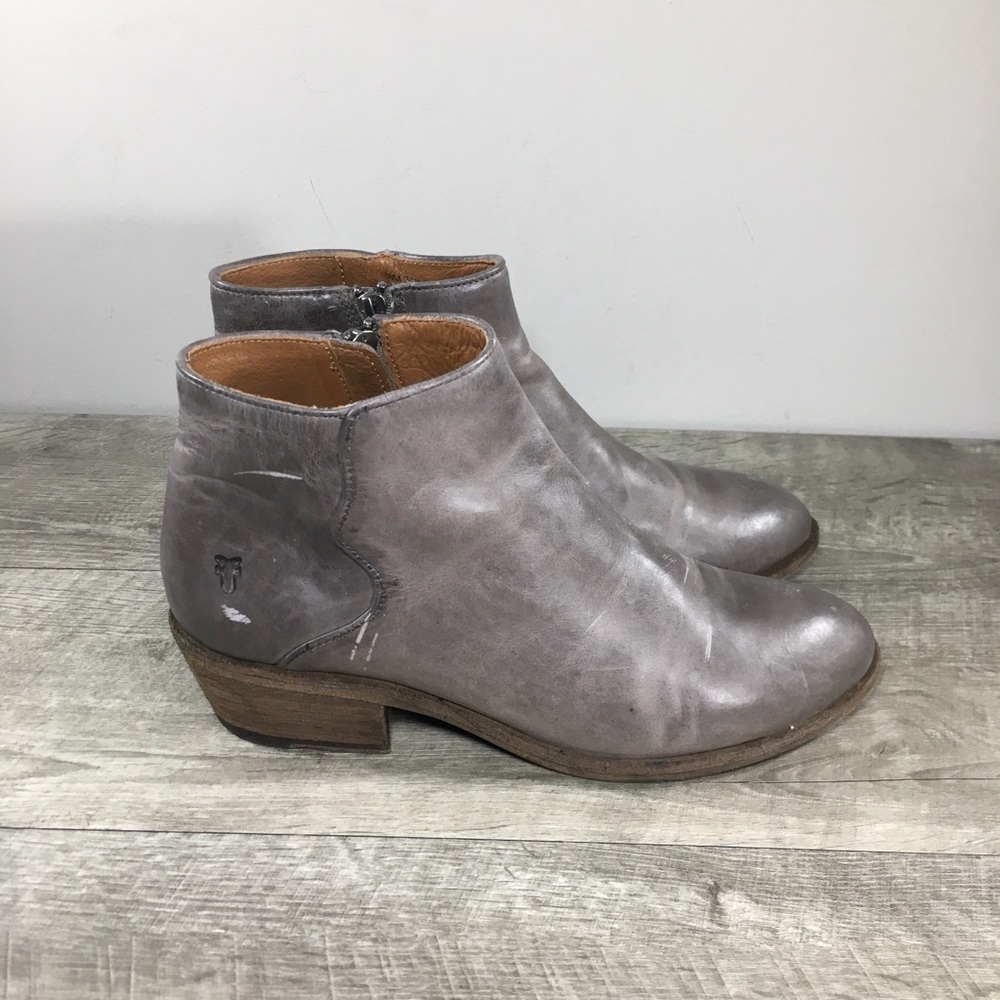 FRYE Carson Piping Boots Booties Graphite Gray Leather Zipper Women’s Size 8
